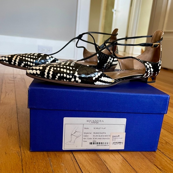 Aquazzurra Leather snake-print Scarlet Flat - Picture 5 of 14